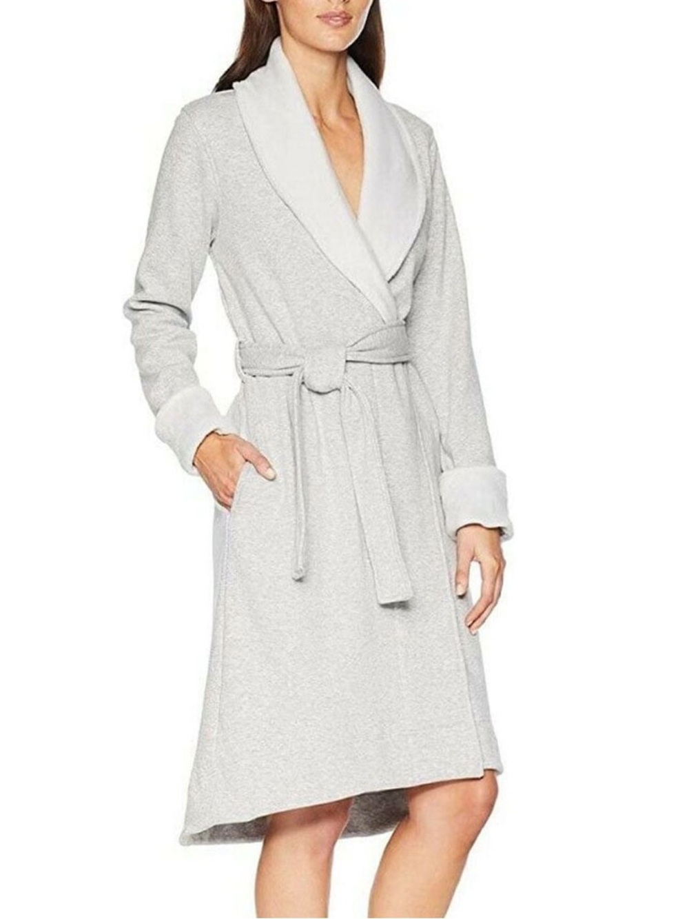UGG Light Gray Plush Shawl-Collar Bathrobe